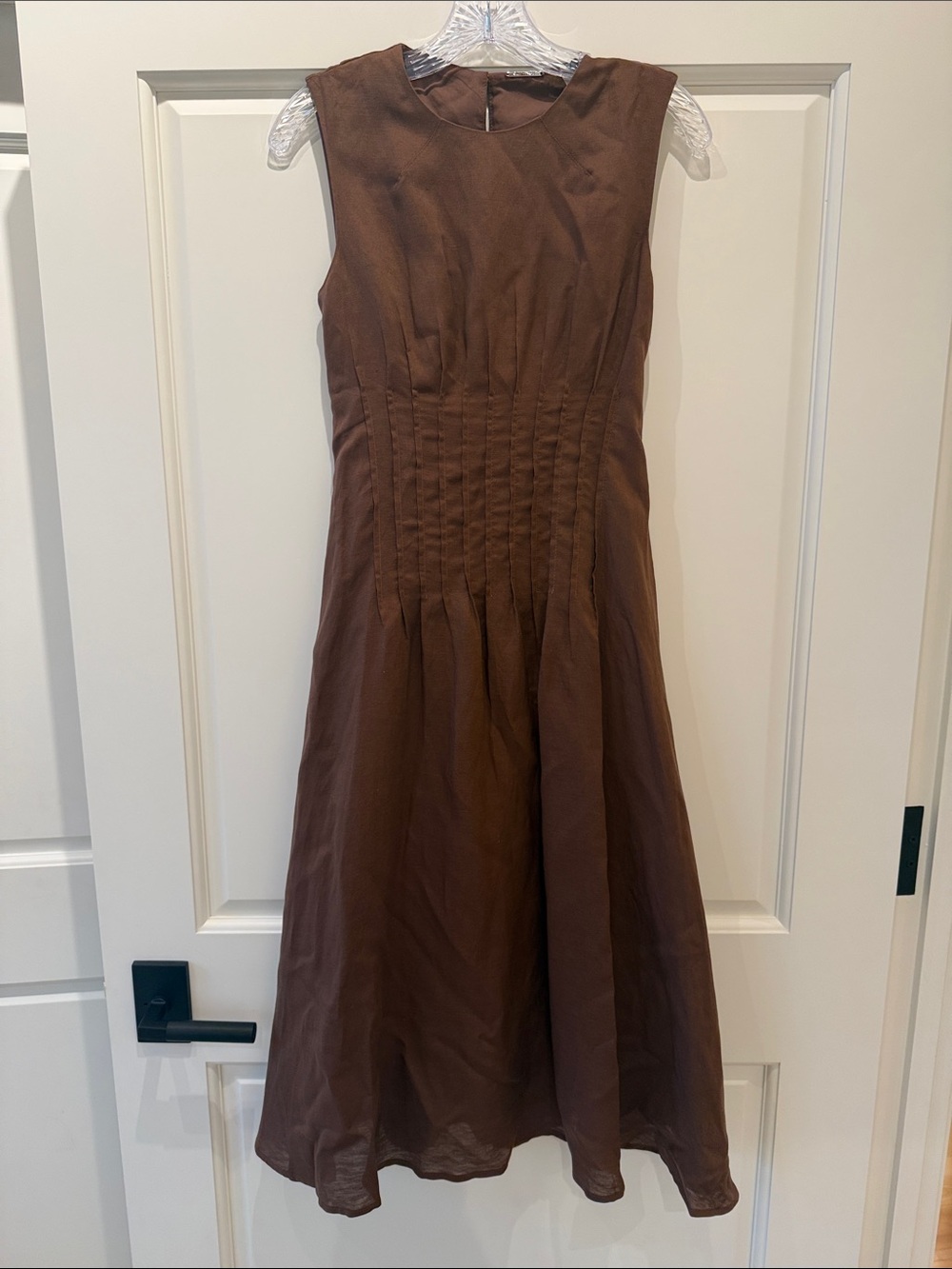 Elie Tahari Brown Sleeveless Pleated A-Line Dress